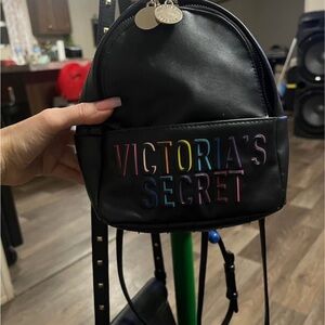 Victoria's Secret Black Backpack with Rainbow Logo